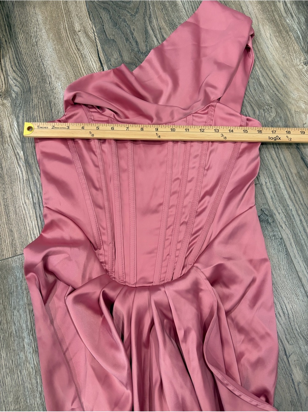 One-Shoulder Rose Pink Cocktail Dress with Draped Skirt - Picture 13 of 15